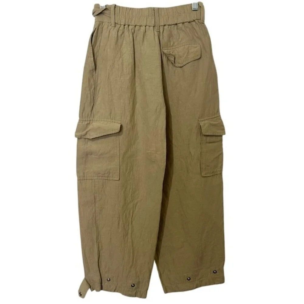 Aritzia Wilfred Kafka Khaki‎ Linen Blend Belted Cargo Crop Pants Womens 2